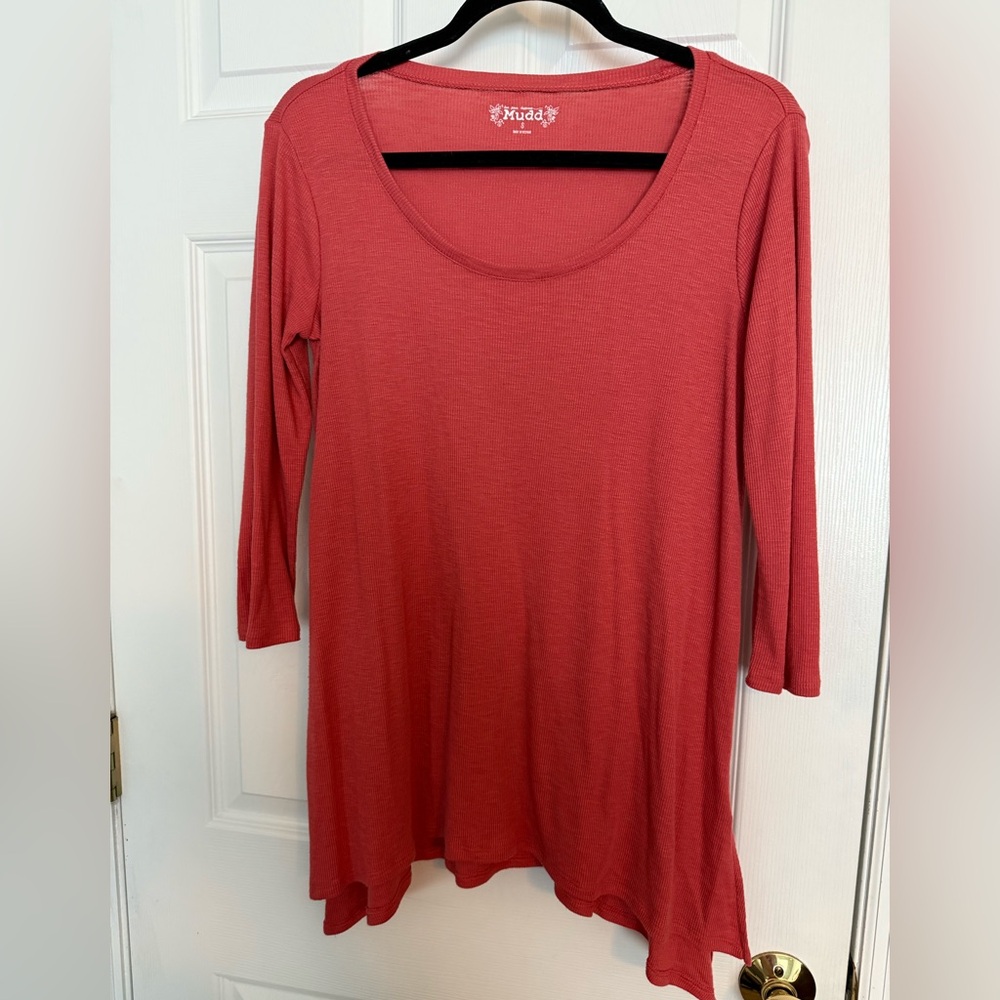 Mudd Orange Asymmetrical 3/4 Sleeve Tunic